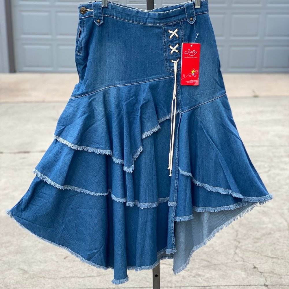 Style J asymmetrical ruffled denim skirt 10